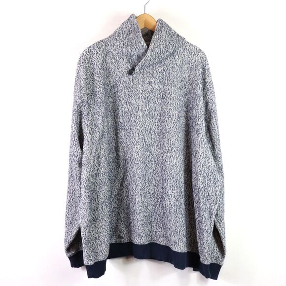 L.L. Bean Blue White Shawl Collar Flat Sherpa Pullover XXXL Tall - Picture 1 of 6
